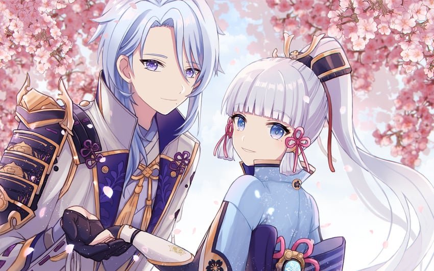 kamisato ayaka and kamisato ayato (genshin impact) drawn by su34ma