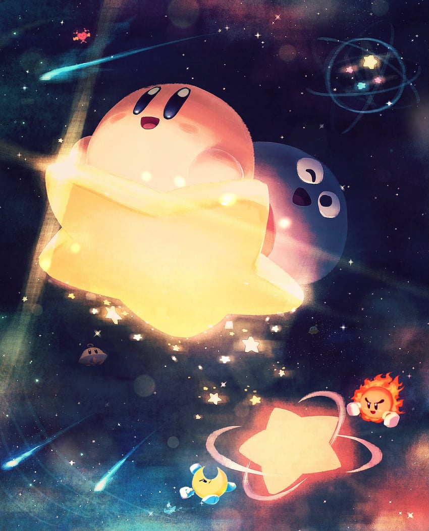 kirby, gooey, ufo, jobski, mr. bright, and 1 more (kirby and 1 more) drawn by suyasuyabi