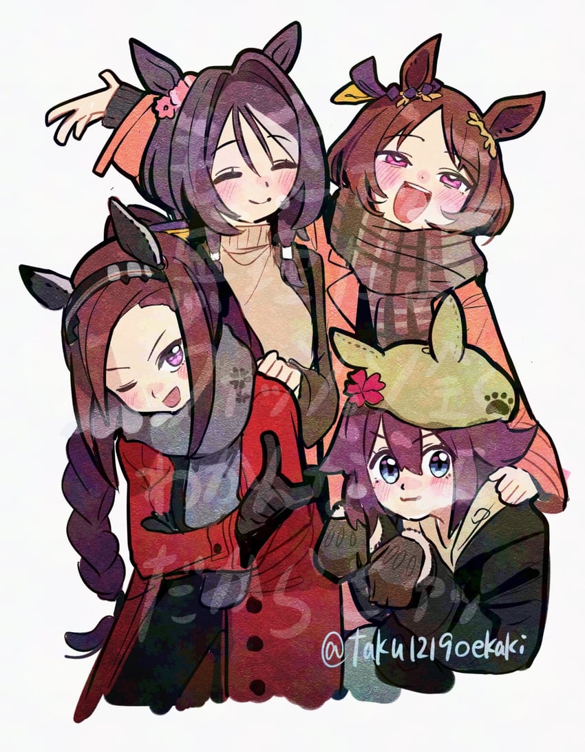 sakura chiyono o, sakura bakushin o, sakura laurel, and sakura chitose o (umamusume) drawn by takuan_(taku1219oekaki)