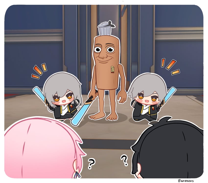 trailblazer, stelle, march 7th, caelus, dan heng, and 1 more (honkai and 1 more) drawn by unosavy