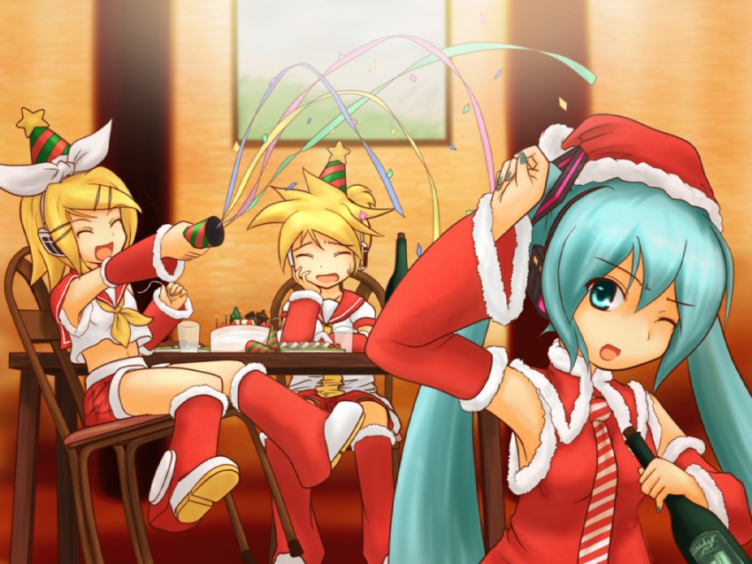 hatsune miku, kagamine rin, and kagamine len (vocaloid) drawn by kou_(haijindeath)