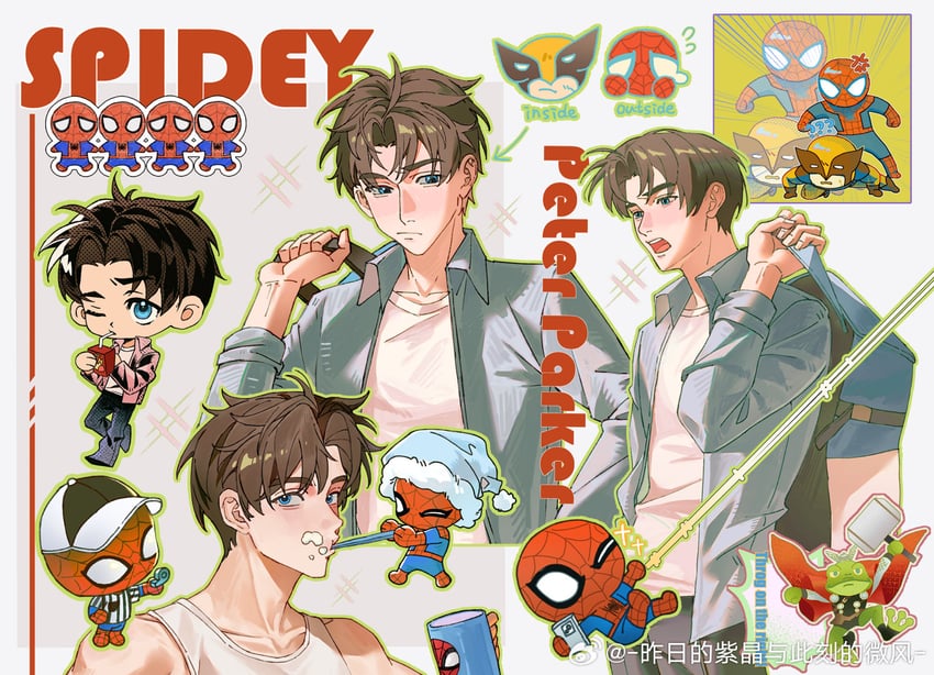 wolverine, spider-man, and peter parker (marvel and 2 more) drawn by zuo_ri_de_zi_jing_yu_ci_ke_de_wei_feng