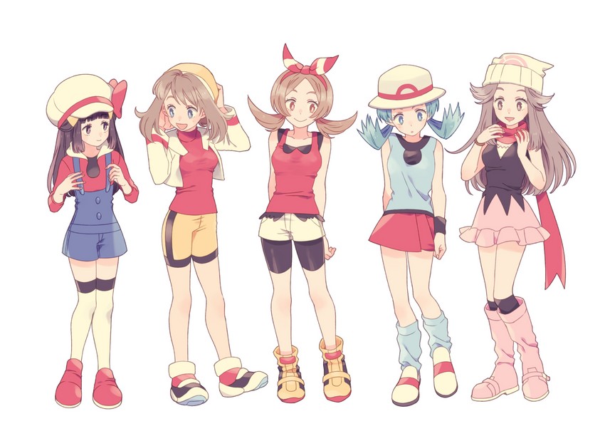 dawn, may, leaf, lyra, and kris (pokemon and 5 more) drawn by komasawa_(fmn-ppp)