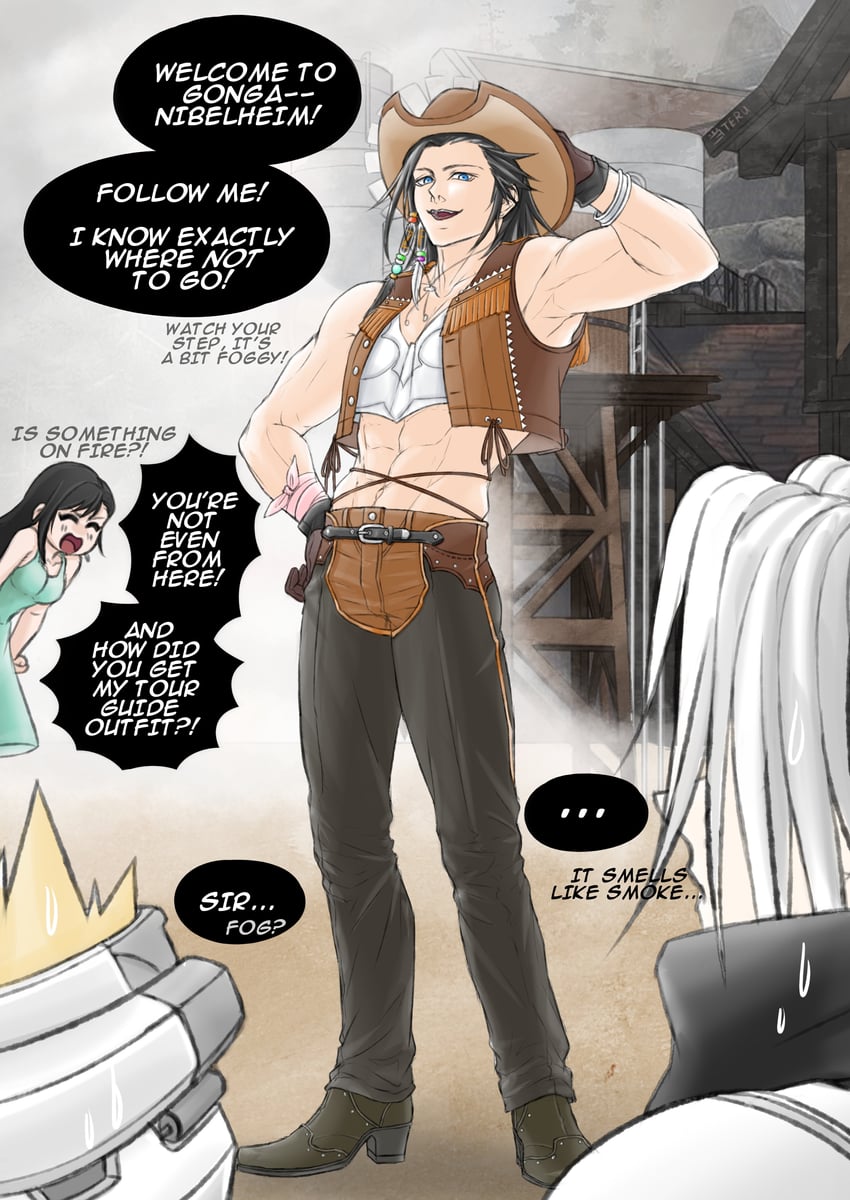 tifa lockhart, cloud strife, sephiroth, and zack fair (final fantasy and 3 more) drawn by aterumichino