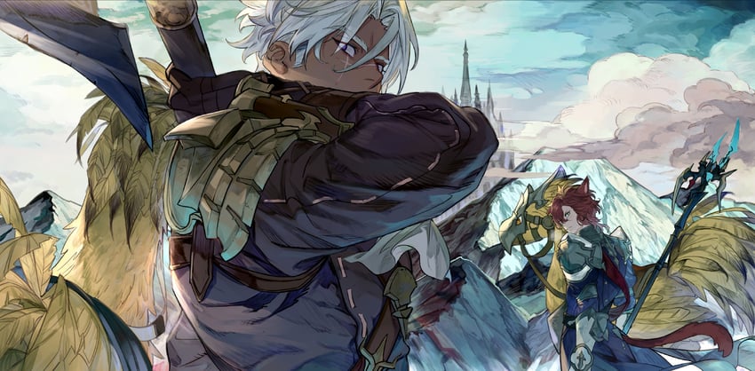 warrior of light, g'raha tia, dragoon, and warrior (final fantasy and 1 more) drawn by gyou_chin