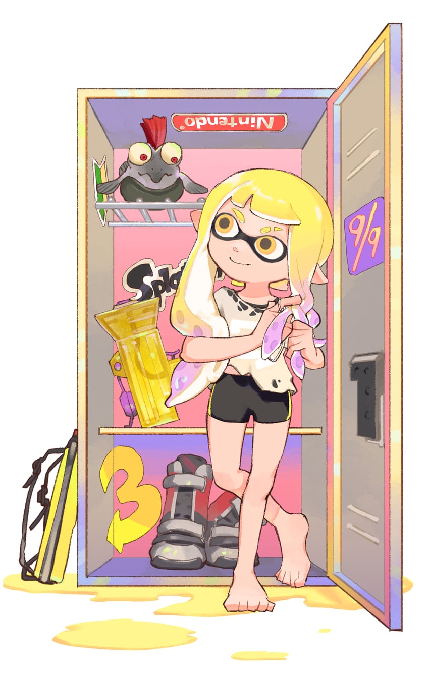 inkling player character, inkling girl, and smallfry (splatoon and 1 more) drawn by nichaku