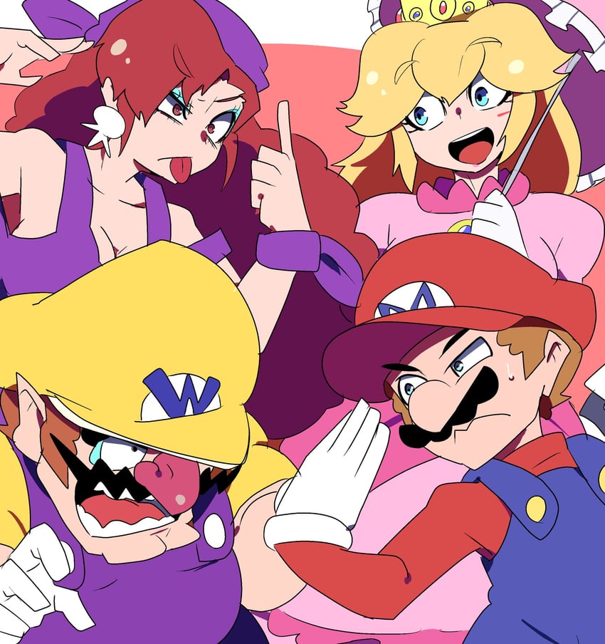 princess peach, mario, wario, and captain syrup (mario and 2 more) drawn by chicken-rib