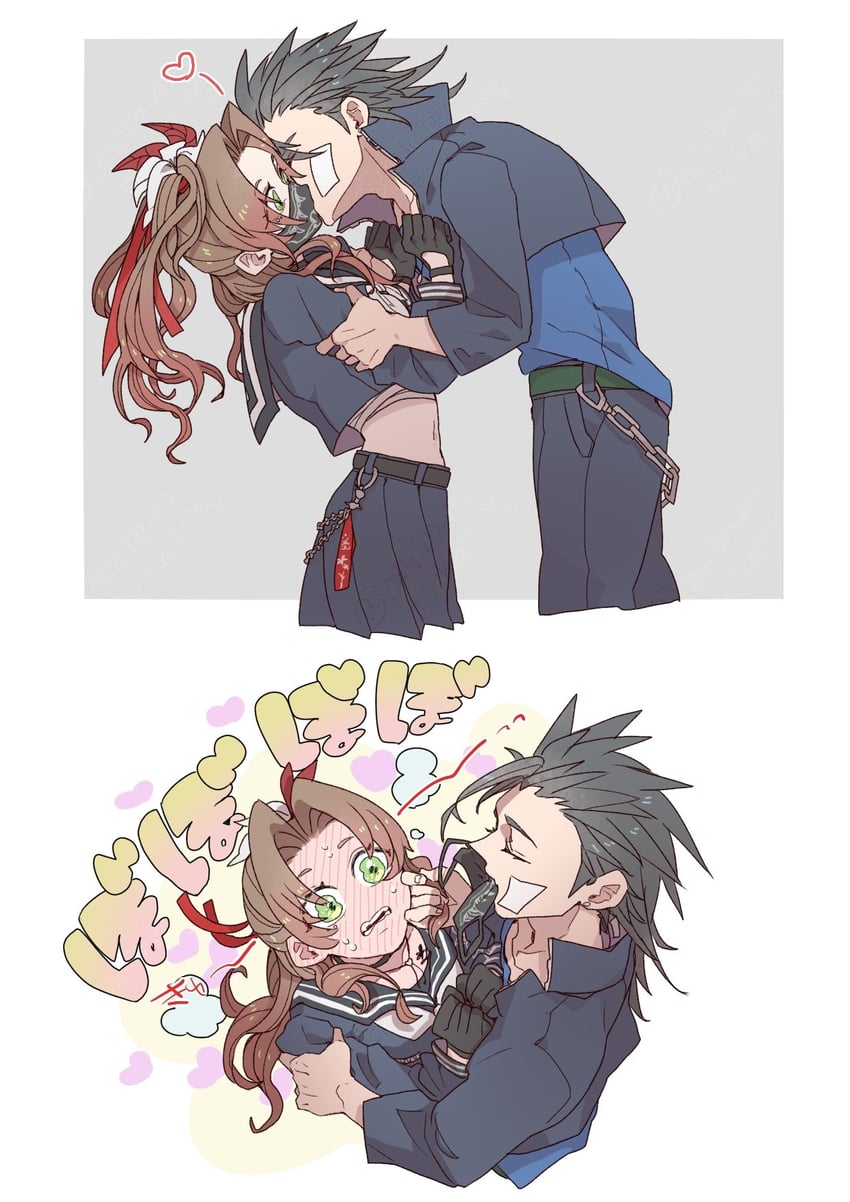 aerith gainsborough and zack fair (final fantasy and 2 more) drawn by oshibainoticket