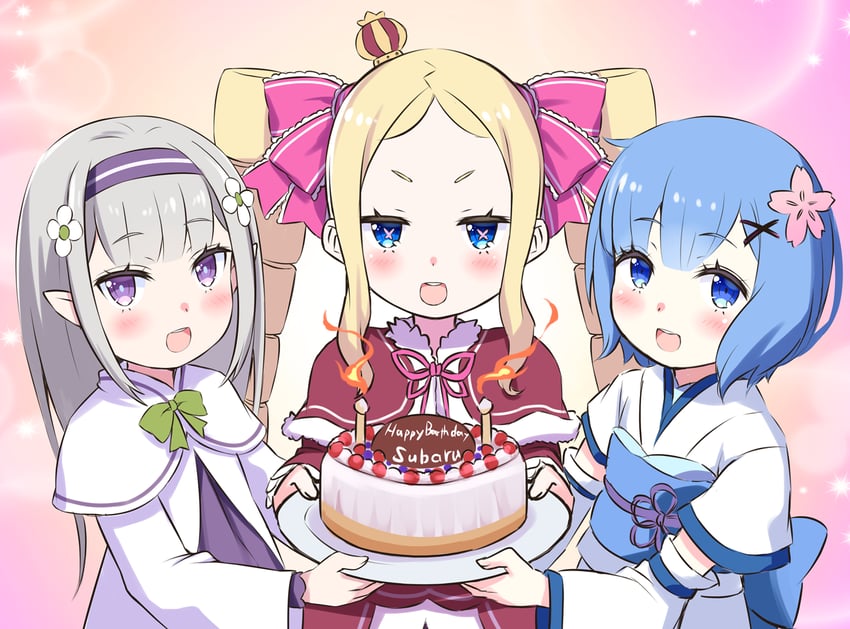 rem, emilia, and beatrice (re:zero kara hajimeru isekai seikatsu) drawn by s_(hdru2332)