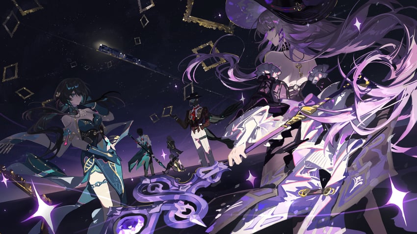 trailblazer, stelle, caelus, dan heng, herta, and 3 more (honkai and 1 more) drawn by lunyishushenche
