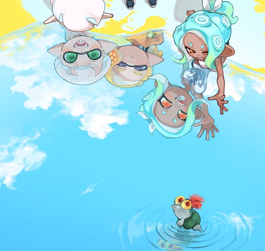 inkling player character, octoling player character, octoling girl, inkling boy, and smallfry (splatoon and 1 more) drawn by spl8ya