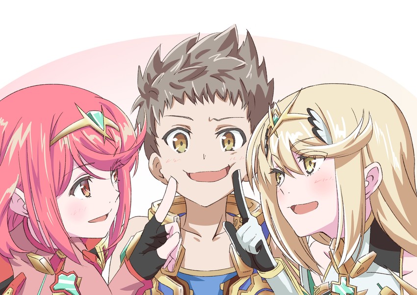 pyra, mythra, and rex (xenoblade chronicles and 2 more) drawn by kageyasu