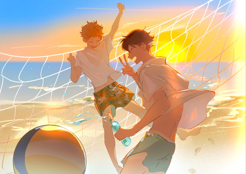 hinata shouyou and oikawa tooru (haikyuu!!) drawn by fandangyu