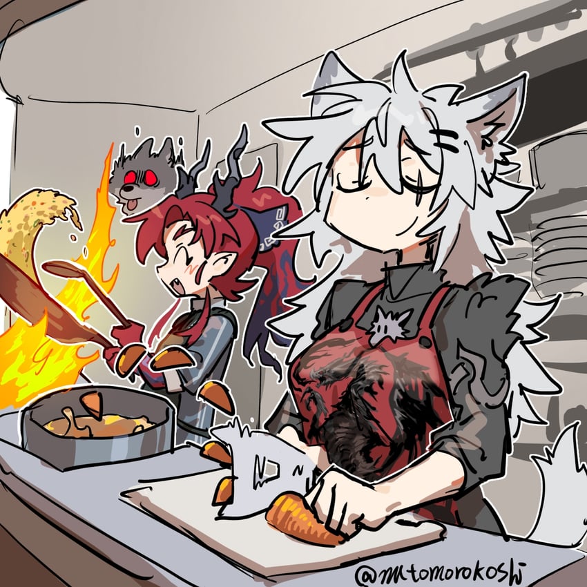 lappland, lappland the decadenza, yu, and zaaro (arknights) drawn by mutomorokoshi