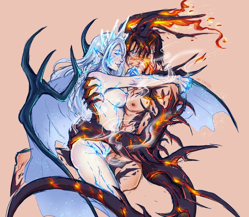 clive rosfield, jill warrick, shiva, and ifrit (final fantasy and 1 more) drawn by magpiecelestial