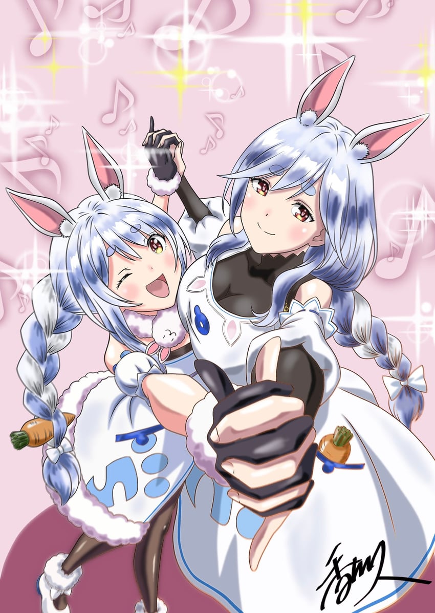 usada pekora, don-chan, and pekomama (hololive) drawn by kagawa_hisashi