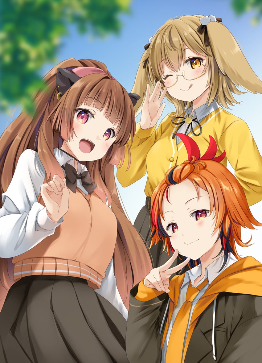inaba haneru, kazami kuku, and yunohara izumi (nanashi inc. and 1 more) drawn by natsume_eri