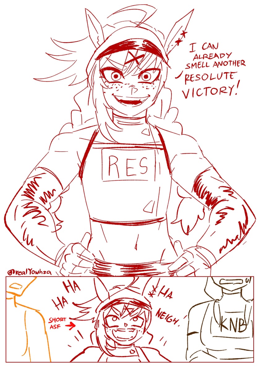 jovial merryment, resolute mind afternoon, and door knob (horse race tests) drawn by yowhza