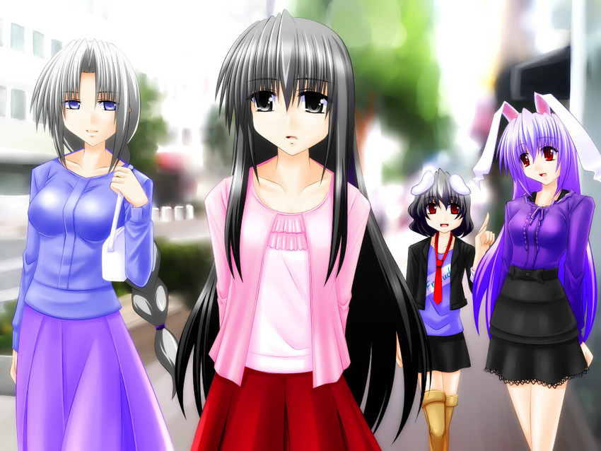 reisen udongein inaba, houraisan kaguya, inaba tewi, and yagokoro eirin (touhou) drawn by engo_(aquawatery)