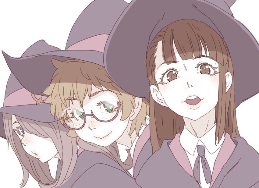 kagari atsuko, sucy manbavaran, and lotte jansson (little witch academia) drawn by tasaka_shinnosuke