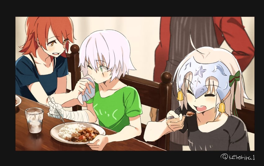 fujimaru ritsuka, emiya shirou, jack the ripper, and jeanne d'arc alter santa lily (fate and 2 more) drawn by kerorira
