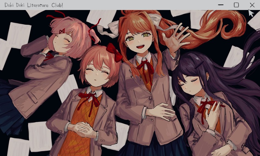 monika, natsuki, yuri, and sayori (doki doki literature club) drawn by renshu_usodayo