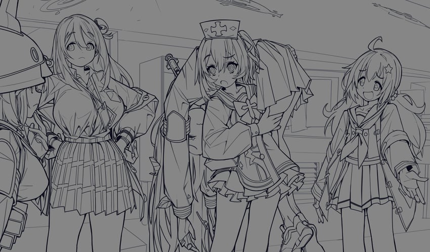 miyu, nonomi, saki, reisa, serina, and 5 more (blue archive and 2 more) drawn by waa153
