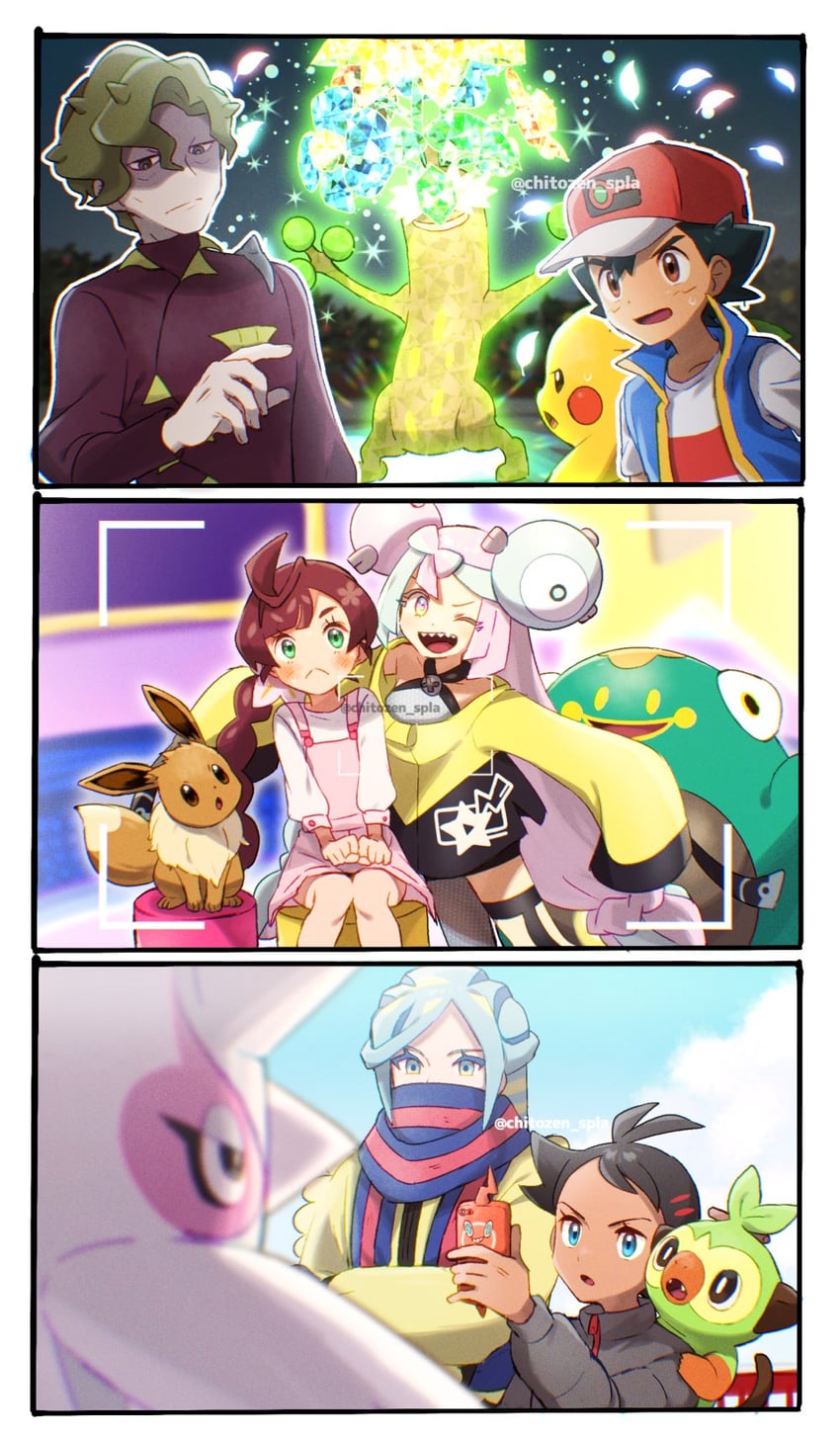 pikachu, ash ketchum, eevee, iono, rotom, and 9 more (pokemon and 2 more) drawn by chitozen_(pri_zen)