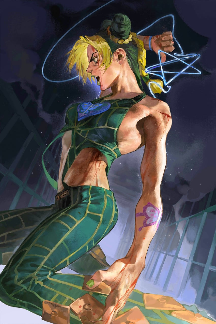 kujo jolyne (jojo no kimyou na bouken and 2 more) drawn by tudou_estor