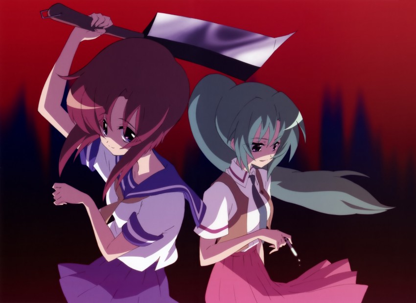 ryuuguu rena and sonozaki mion (higurashi no naku koro ni) drawn by numata_seiya