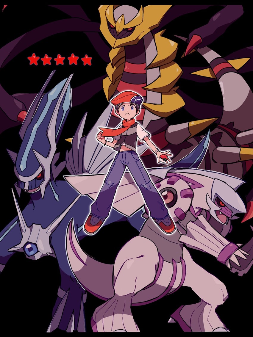 lucas, giratina, dialga, and palkia (pokemon and 1 more) drawn by petoke