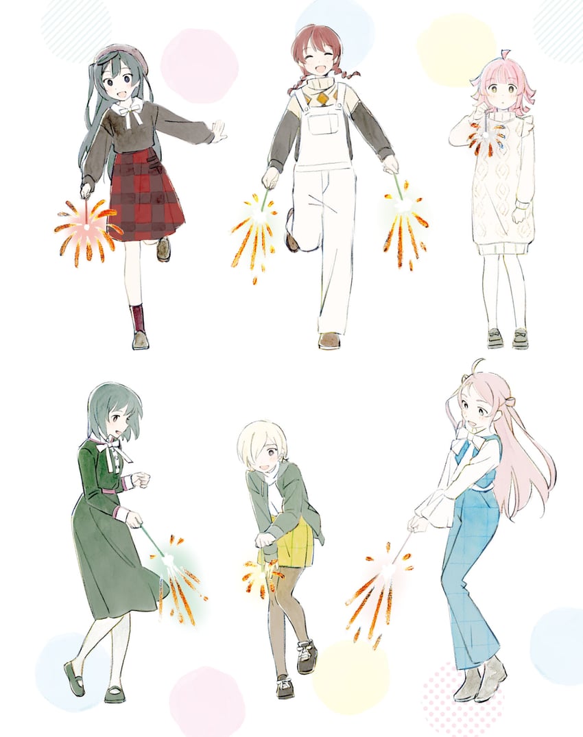 yuki setsuna, tennoji rina, emma verde, mifune shioriko, zhong lanzhu, and 1 more (love live! and 1 more) drawn by mebachi