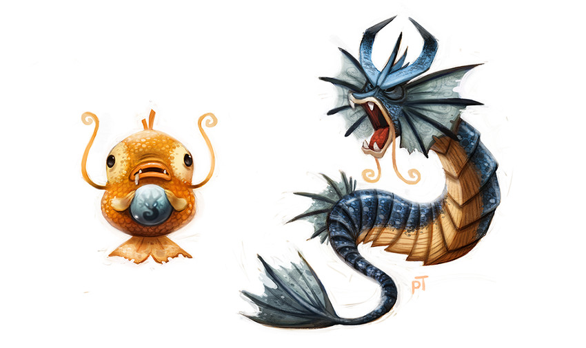 magikarp and gyarados (pokemon) drawn by piper_thibodeau