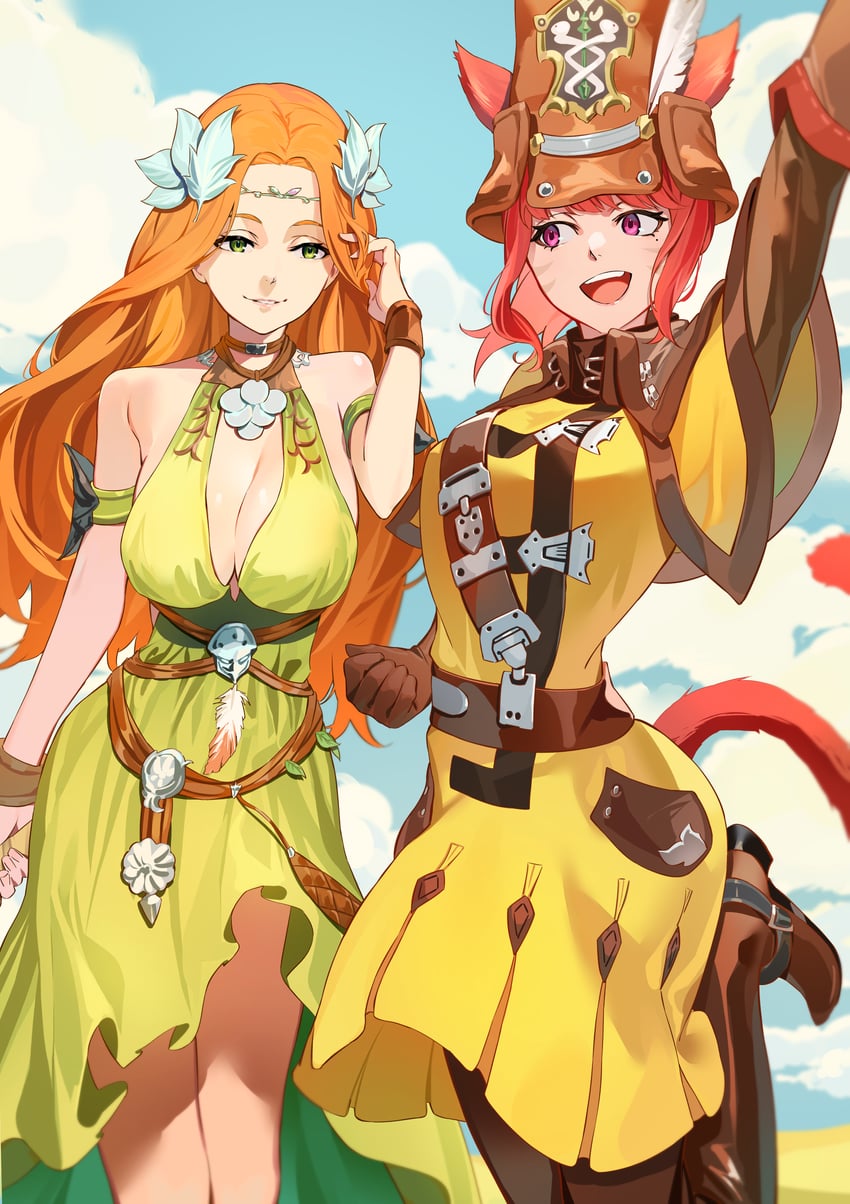 warrior of light and nophica (original and 2 more) drawn by ibaraki_shun