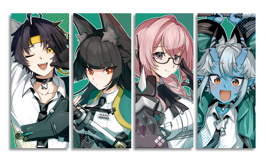 hoshimi miyabi, tsukishiro yanagi, soukaku, and asaba harumasa (zenless zone zero) drawn by ame_totu