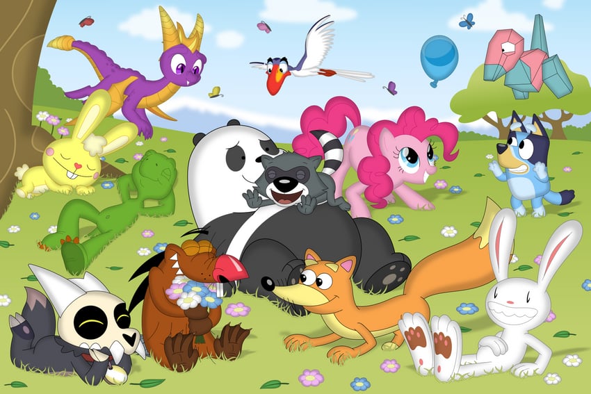 pinkie pie, porygon, bluey heeler, king clawthorne, spyro the dragon, and 4 more (pokemon and 9 more) drawn by porygon2z