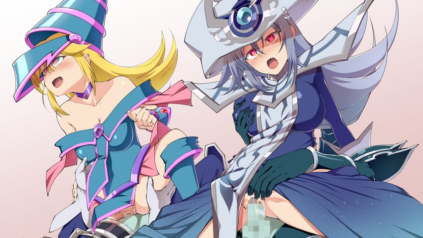 dark magician girl, silent magician, dark magician, and silent swordsman (yu-gi-oh!) drawn by mizutenka