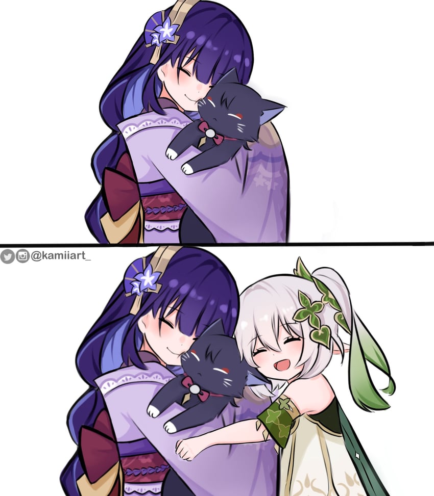 raiden shogun, nahida, and scaramouche (genshin impact) drawn by kamiiart