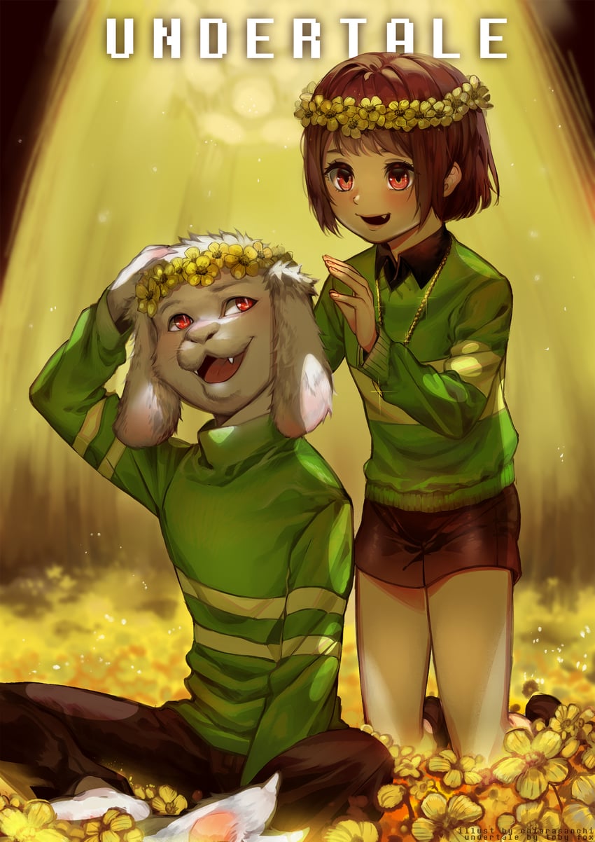 chara and asriel dreemurr (undertale) drawn by chiarasanchi