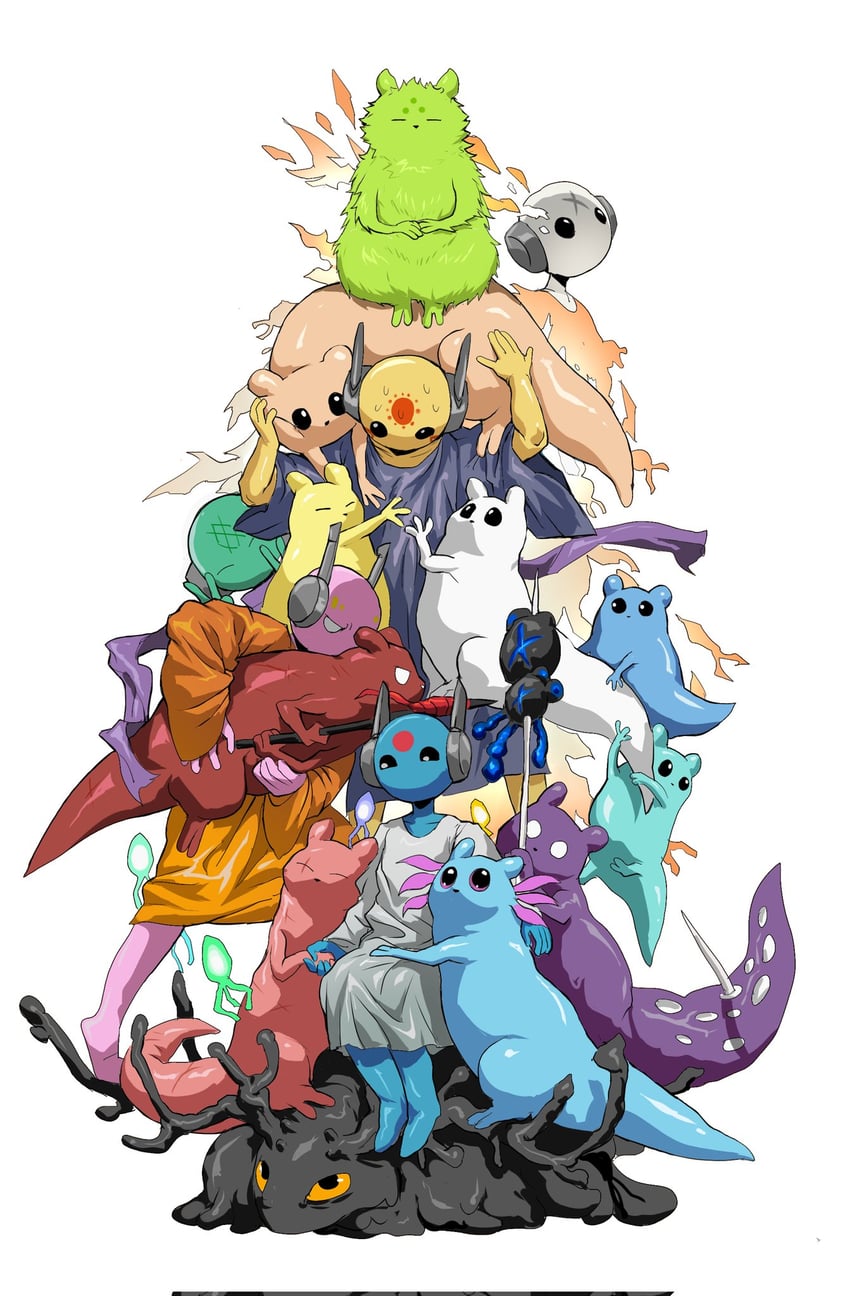 looks to the moon, five pebbles, survivor, spearmaster, rivulet, and 10 more (rain world) drawn by xiaopizi32439