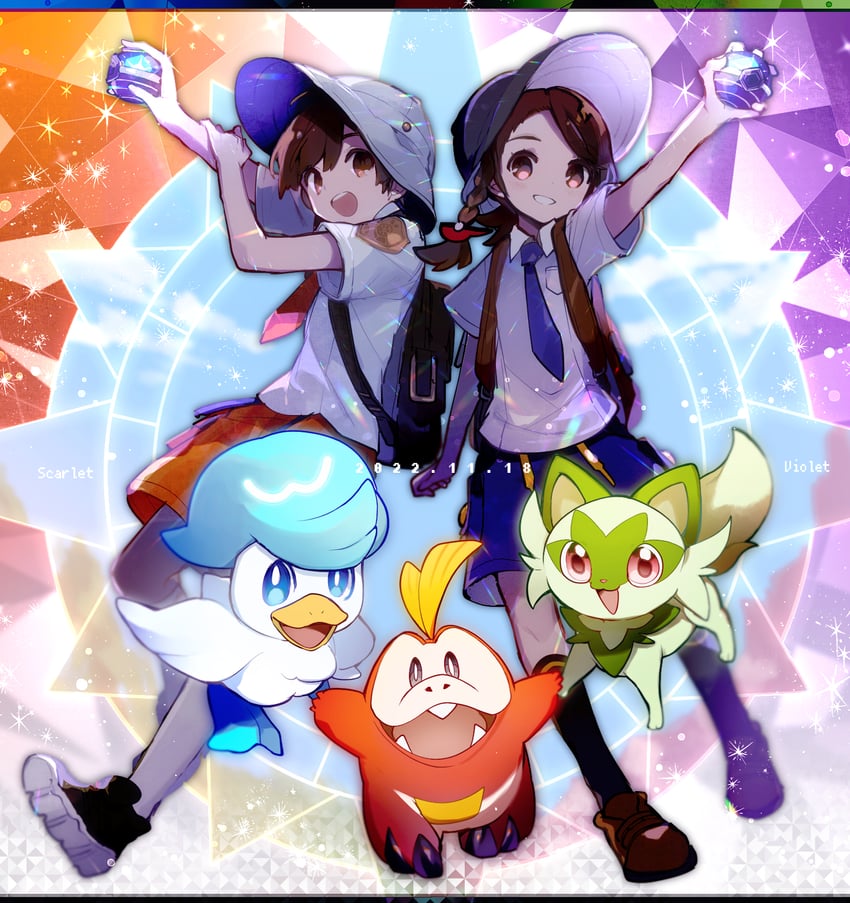 juliana, florian, sprigatito, fuecoco, and quaxly (pokemon and 1 more) drawn by cyawa