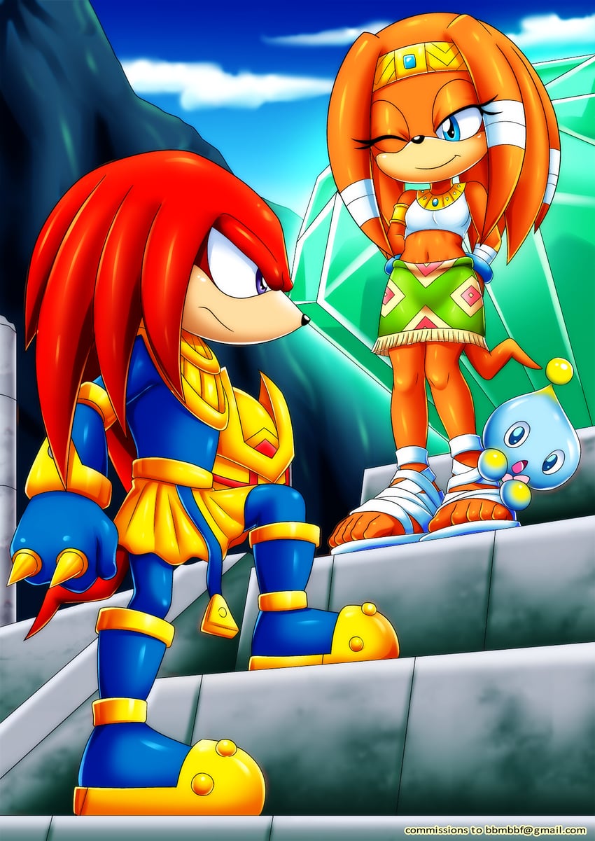 knuckles the echidna, neutral chao, tikal the echidna, and enerjak (sonic and 2 more) drawn by bbmbbf and palcomix