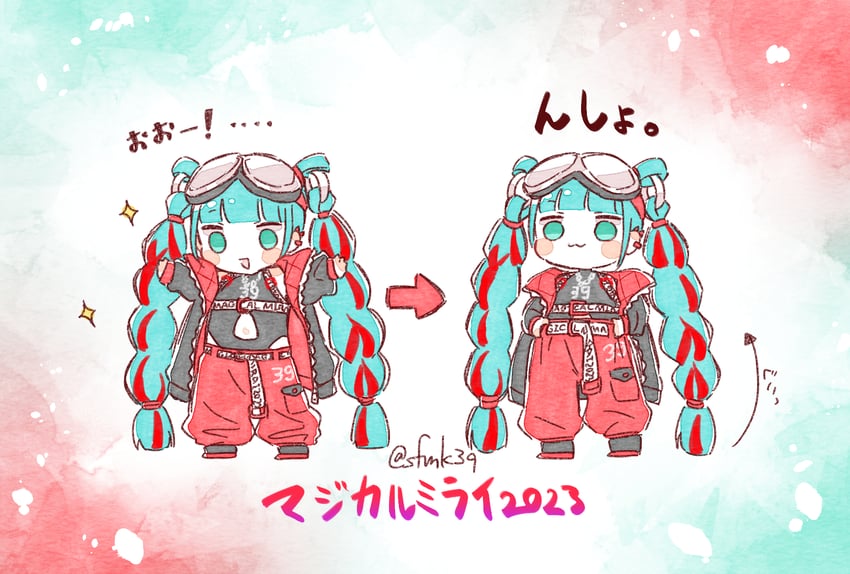 hatsune miku and magical mirai miku (vocaloid and 1 more) drawn by sa-fu_(sfmk39)
