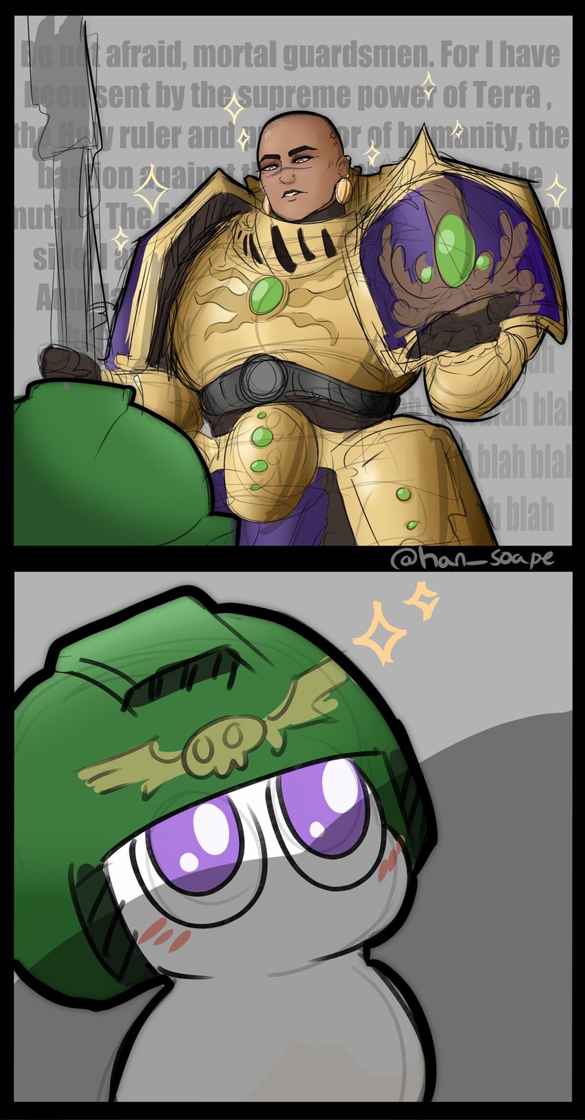 astra militarum and adeptus custodes (warhammer 40k) drawn by han_soape