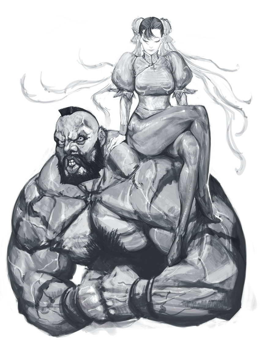 chun-li and zangief (street fighter) drawn by ikeda_masateru
