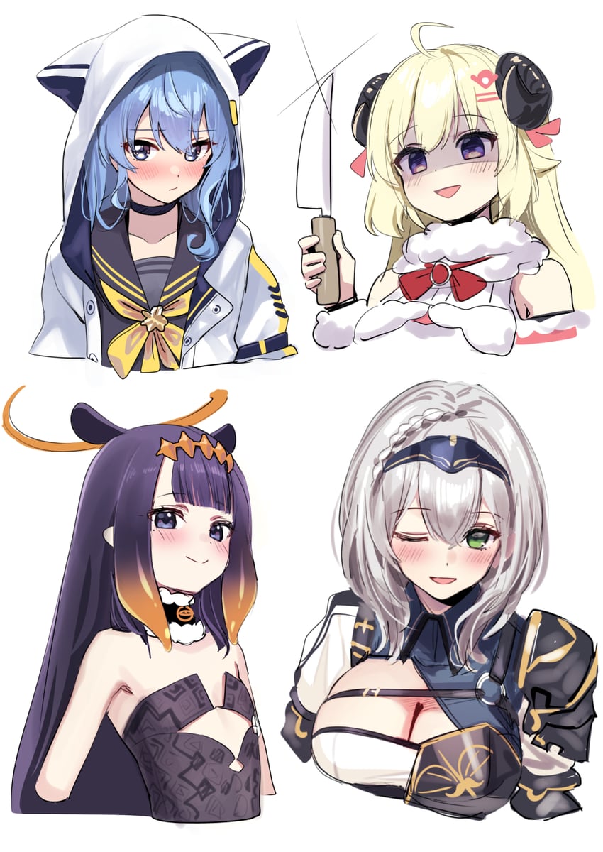 hoshimachi suisei, ninomae ina'nis, shirogane noel, and tsunomaki watame (hololive and 1 more) drawn by deadnooodles