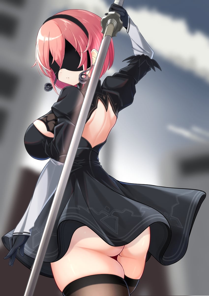 2b and runie ruse (nier and 2 more) drawn by yasagure2828