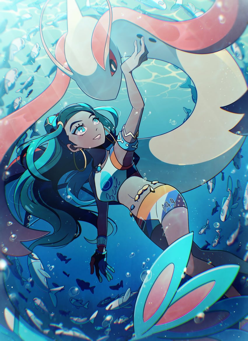 nessa, milotic, and wishiwashi (pokemon and 1 more) drawn by selyg15
