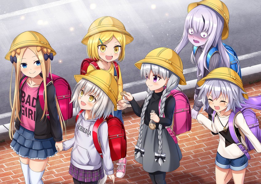 abigail williams, jack the ripper, jeanne d'arc alter santa lily, nursery rhyme, paul bunyan, and 1 more (fate and 3 more) drawn by morokoshi_(tekku)