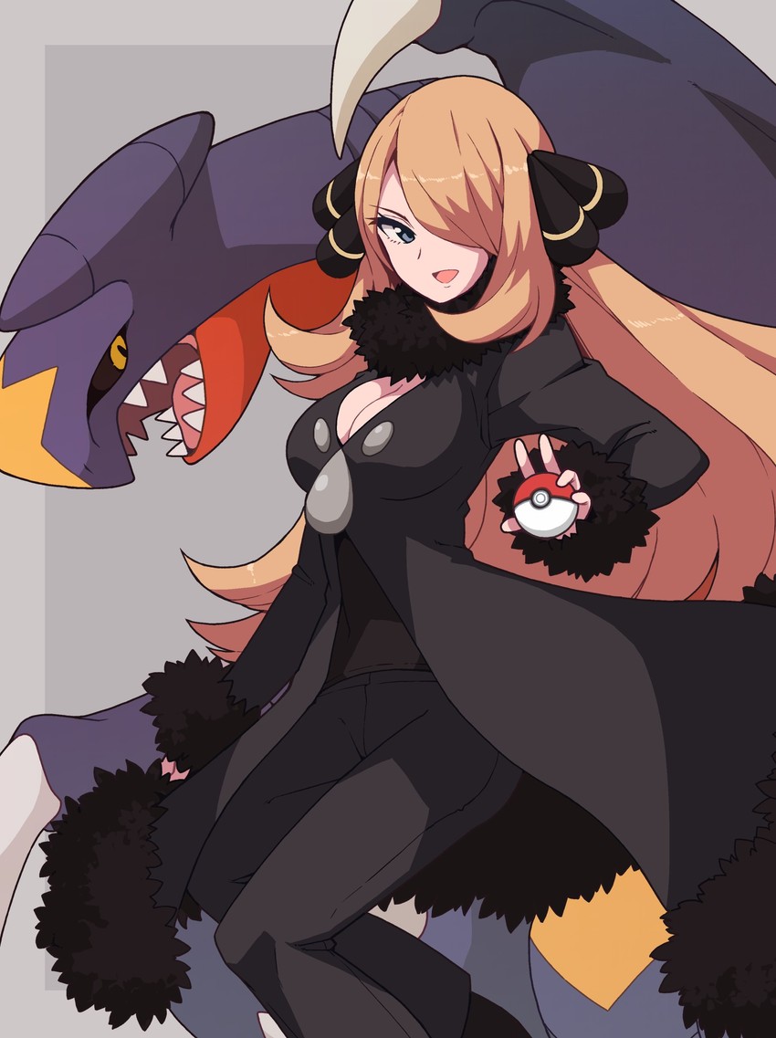 cynthia and garchomp (pokemon and 1 more) drawn by yokoyoko_(nazonazo)